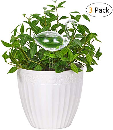 Mkono 3 Pack Plant Waterer Self Watering Globes Plant Water Devices Swan Shape Design Hand Blown Clear Glass Aqua Bulbs