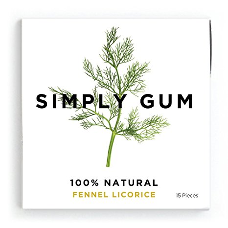 Simply Gum, Fennel Licorice Natural Chewing Gum - Non GMO, Vegan, 6 Packs (90 Pieces)