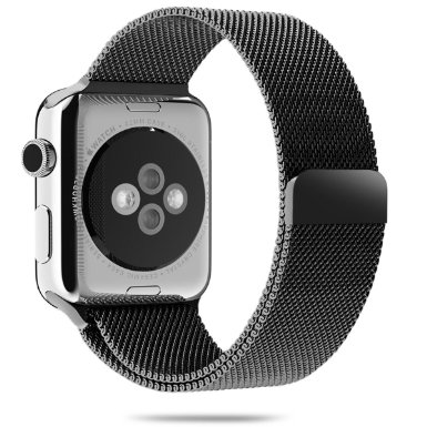 Apple Watch Band Aerb Milanese Loop Stainless Steel Bracelet Strap Band W Unique Magnet Clasp for Apple Watch 38mm All Models No Buckle Needed - 42mm - Black