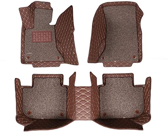 AOYMEI Car Floor Mats for 2012-2018 Dodge Ram Crew Cab Double Layer Leather Fully Surrounded Removable Wire Loop All-Weather Waterproof Car Mats (Coffee)