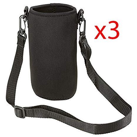 (3 Pack) Insulated Neoprene Water Bottle Holder Sleeve Carrier with Strap by MEK