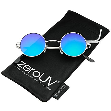 Small Retro Lennon Style Colored Mirror Lens Round Metal Sunglasses 41mm