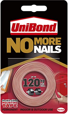 UniBond No More Nails On A Roll, Double-Sided Tape for Reliable Instant Bonding, Multipurpose Adhesive Tape, Adhesive Strips for Indoor/Outdoor Use, 19mm x 1.5m Roll