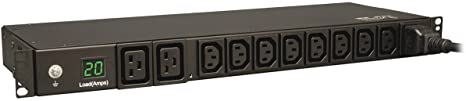 Tripp Lite Metered PDU, 10 Outlets (8 C13, 2 C19), 200-240V, C20/L6-20P Adapter, 3.2-3.8kW, 12 ft. Cord, 1U Rack-Mount Single-Phase PDU, TAA (PDUMH20HV)