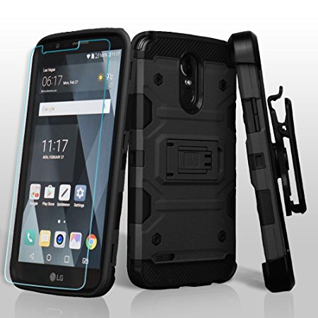 Military Grade Storm Tank Holster Case   Shatter-Proof Screen Protector for LG Stylo 3 / Stylo 3 Plus - Black