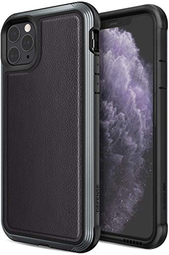 Defense Lux Series, iPhone 11 Pro Max Case - Military Grade Drop Tested, Anodized Aluminum, TPU, and Polycarbonate Protective Case for Apple iPhone 11 Pro Max, (Black Leather)