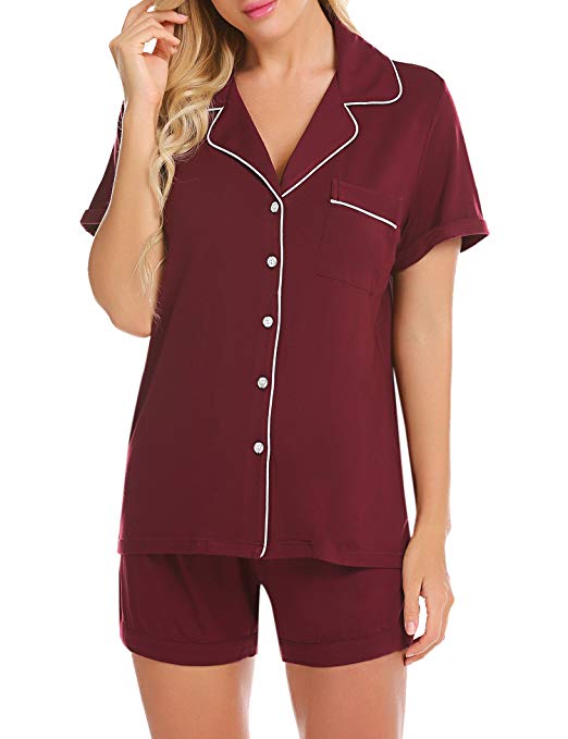 Ekouaer Pajamas Women's Short Sleeve Sleepwear Soft Pj Set XS-XXL