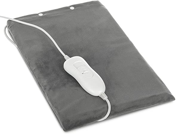 LIVIVO Electric Heated Fleece Thermal Therapy Heat Pad Heatpad Mat with 3 Heat Settings - Washable - for Back Neck Abdominal Body Pain Relief Arthritis or Stiff Joint & Muscle Pain (Grey)