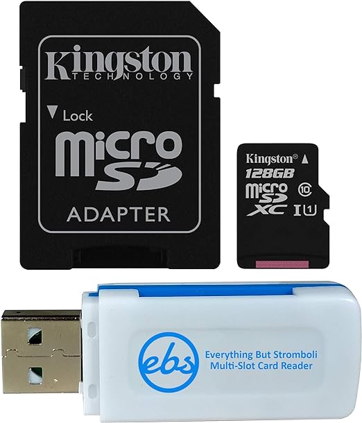 Kingston 128GB SDXC Micro Canvas Select Memory Card and Adapter Works with Samsung Galaxy A10, A20, A70 Cell Phone (SDCS/128GB) Bundle with 1 Everything But Stromboli MicroSD and SD Card Reader