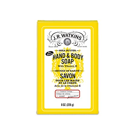 JR Watkins Natural Hand and Body Bar Soap, Moisturizing Bath and Shower Soap for Women and Men, Shea Butter, USA Made and Cruelty Free, 8oz, 8 oz, Lemon Cream