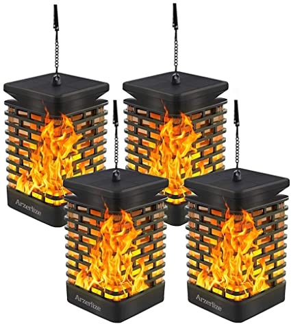 Arzerlize Solar Lanterns Outdoor Hanging, Garden Decorations, led Solar Lights Dancing Flame Patio Decor Pathway Landscape Waterproof auto on/Off Yellow 4/P