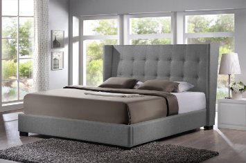 Baxton Studio BBT6386-King-Grey-DE800 (B-62) Favela Linen Modern Bed with Upholstered Headboard, King, Grey