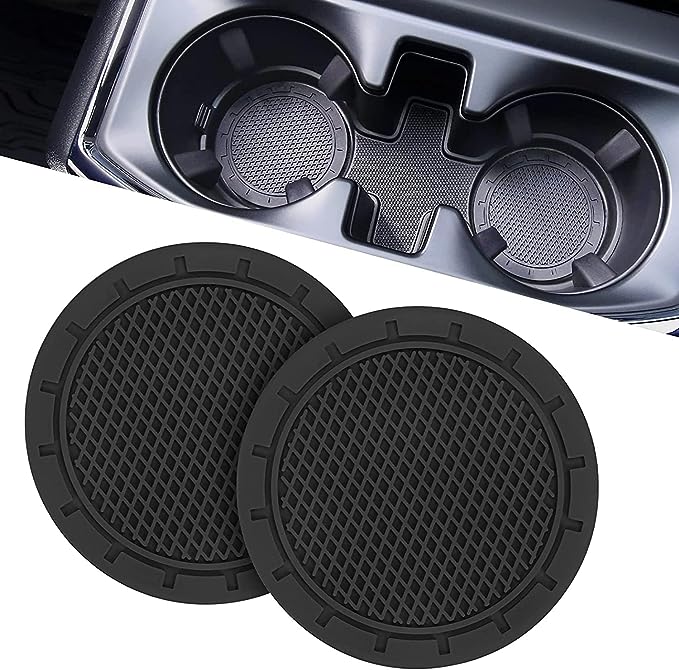 JOYTUTUS Car Cup Holder Coaster, 2 Pack Universal Anti-Slip Shockproof Car Coasters, 2.75 inch PVC Cup Holder Insert Coaster, Car Interior Accessories for Car, SUV, Truck (Black)