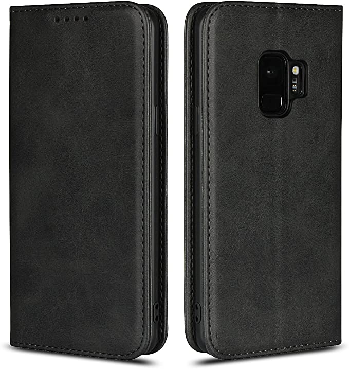 iCoverCase for Samsung Galaxy S9 Wallet Case, Premium PU Magnetic Leather Card Slots Holder Carry Kickstand Feature Flip Cover Case for Galaxy S9 (Dark Gray)