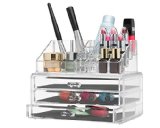 Home-it Clear acrylic Jewelry organizer and makeup organizer cosmetic organizer and Large 3 Drawer Jewelry Chest or makeup storage ideas Case Lipstick Liner Brush Holder make up boxes