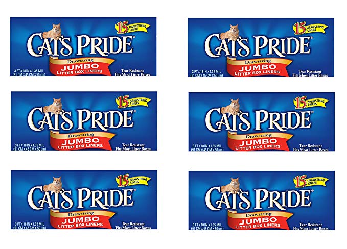 Cat's Pride Drawstring Jumbo Litter Box Liners, 15 Count (6 Pack (15 Count))