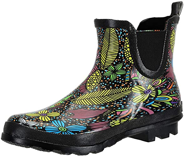SheSole Women's Waterproof Rubber Chelsea Short Ankle Rain Boots Garden Floral