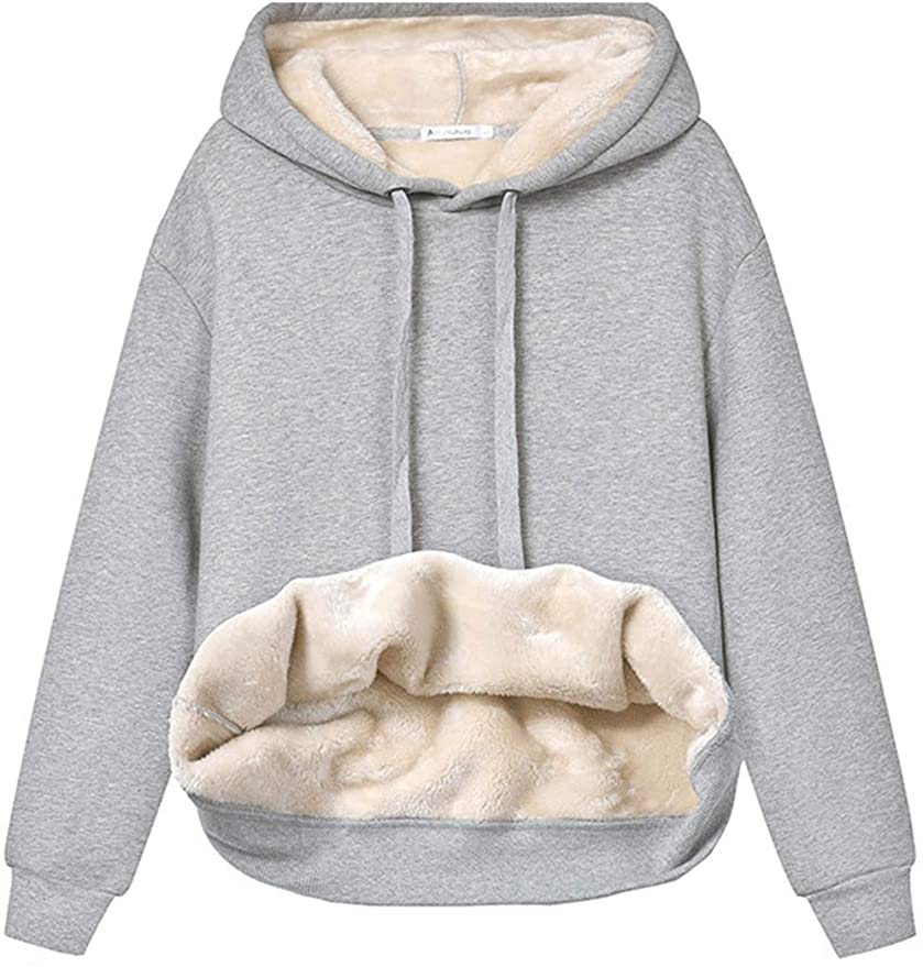 Haellun Womens Casual Winter Warm Fleece Sherpa Lined Pullover Hooded Sweatshirt