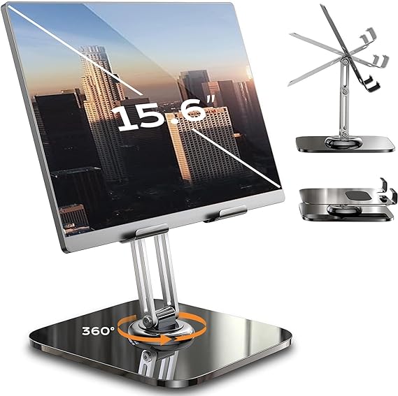 LISEN for iPad Stand Holder 360° Tablet Stand for Desk, Portable Monitor Stand Tablet Holder Metal iPad Pro Holder Essentials for Tablets/Portable Monitor/PS/Switch 4"-15.6“ Office Desk Accessories