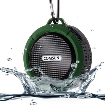 Comsun Outdoor Waterproof Bluetooth Speaker Stereo Ipx4 Portable Shower Suction Cup with Mic Hands-free Green