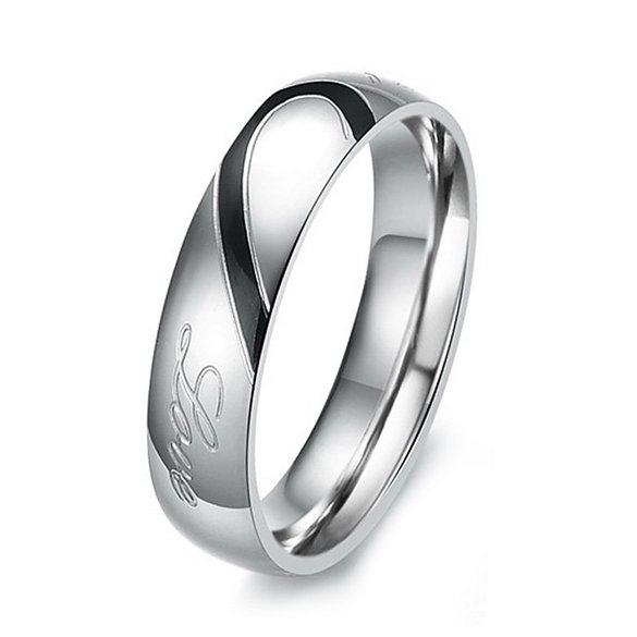 Men,Women's Stainless Steel Band Ring Silver Tone Heart Valentine Love Couple Wedding Engagement Promise