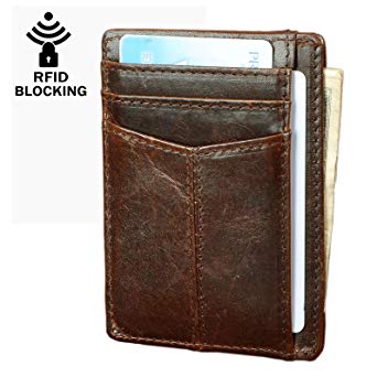 Le'aokuu Genuine Leather Thin Card Case Holder Slim Handy Wallet Front Pocket