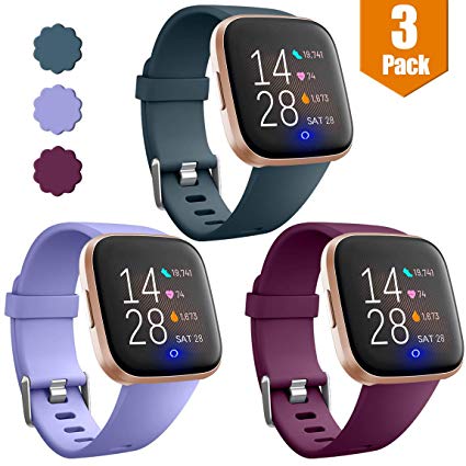 Maledan Replacement Bands For Fitbit Versa/Versa 2/Versa Lite Edition/Versa Special Edition, Waterproof Accessories Sport Band for Fitbit Versa Smart Watch Women Men, 3-Pack, Large Small