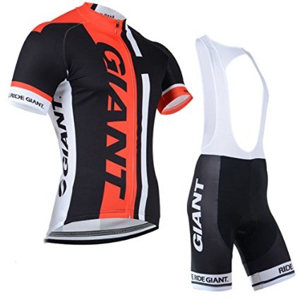 2014 Outdoor Sports Pro Team Men's Short Sleeve Giant Cycling Jersey and Bib Shorts Set Black