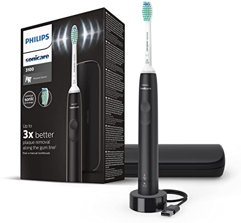 Philips Sonicare 3100 Series Sonic Electric Toothbrush with Pressure Sensor and BrushSync Replacement Reminder, HX3673/14, Black