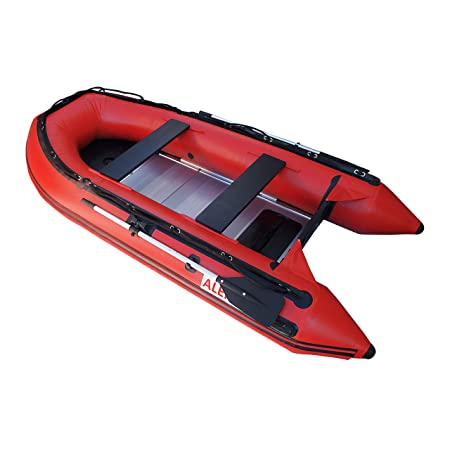 ALEKO BT320R 10.5 Foot Inflatable Boat with Aluminum Floor Heavy Duty Design 4 Person Raft Sport Motor Fishing Boat 3 Keel Air Chambers Red