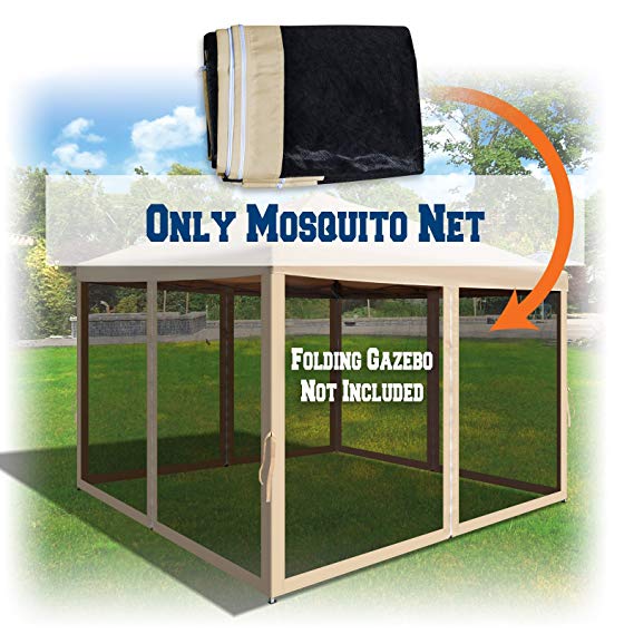 BenefitUSA Replacement Mosquito Netting for 10' x 10' or 8' x 8' Gazebo, Zippered Mesh Sidewalls Only, Pack of 4 (10' L X 6.4' W for 10' x 10' Gazebo, Beige)