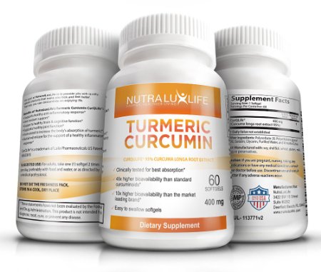 BEST TURMERIC CURCUMIN supplements clinically tested 10x more absorption 60 softgels 400mg anti-inflammatory turmeric root extract 95 sustained release water soluble tablets