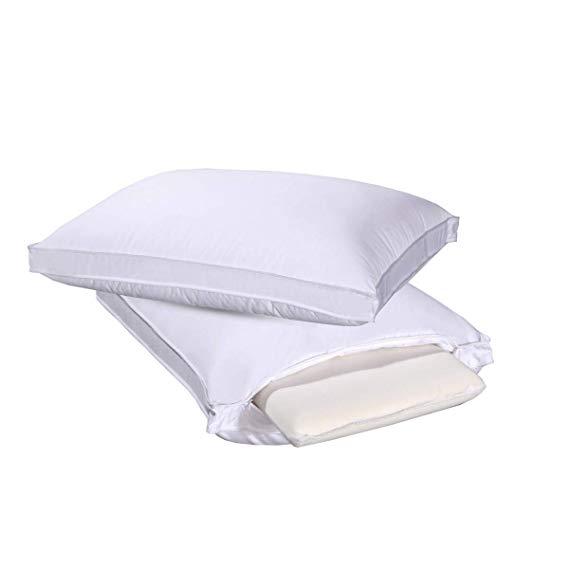 Royal Hotel Abripedic Adjustable Down Pillow - Adjustable-Height with Memory Foam Inner Core, 500 Thread Count, 100% Cotton Shell, Medium-Firm, Standard/Queen Size, Set of 2