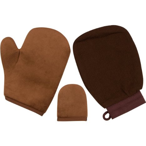 ScionBeauty Premium Improved Self Tanning Mitt Set - Applicator Mitt, Exfoliating Mitt and Facial Mitt - New Improved Double Sided Body Applicator Glove with a Thumb
