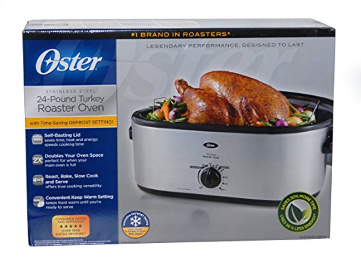 #1 Brand in Roasters - Oster Stainless Steel 24-Pound Turkey Roaster Oven (20 Quarts)