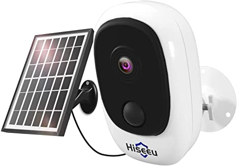 Hiseeu Solar Security Camera Rechargeable Battery Powered 1080P Wireless Security Camera Home CCTV Camera Solar Power 2-Way Audio,PIR Motion Sensor,Night Vision,IP65 Waterproof, SD Card&Cloud Storage