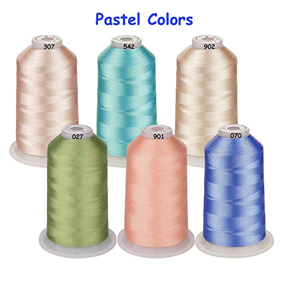 Simthread 42 Options Various Assorted Color Packs of Polyester Embroidery Machine Thread Huge Spool 5000M for All Embroidery Machines (6 Pastel)