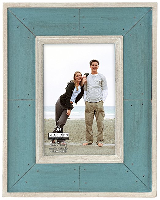 Malden International Designs Sun Washed Woods Turquoise Distressed With Inner Frame Border Picture Frame, 4x6, Turquoise