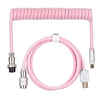 EPOMAKER Puff Aviator Coiled USB Cable, Type C Detachable Mechanical Gaming Keyboard Cable for Win/Mac/Gamers, Suitable for RT100/TH68 PRO/TH80 PRO/TH96/TH80 SE/CIDOO V65. etc(Puff Pink)