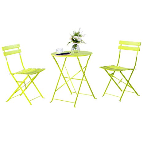 Grand patio 3-Pack Sling Glider Folding Steel 2 Chairs Round Table Indoor Corner Sets,Vivid Green