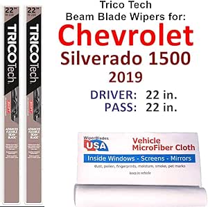 Beam Wiper Blades for 2019 Chevrolet Silverado 1500 Set Trico Tech Beam Blades Wipers Set Bundled with MicroFiber Interior Car Cloth