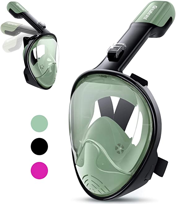 Greatever Snorkel Mask Foldable Panoramic View Full Face Snorkeling Mask with Detachable Camera Mount, Dry Top Set Anti-Fog&Anti-Leak