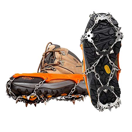 ACVCY Ice Snow Grips, Traction Cleats, Anti Slip 18 Teeth Stainless Steel Durable Silicone Crampons, for Walking, Jogging, Hiking, Mountaineering