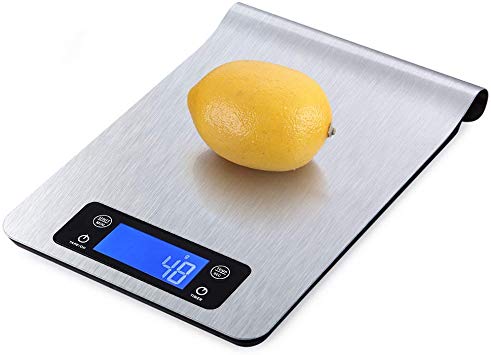 Digital Kitchen Scale, Multifunction Electronic Food Scale with Back Lit LCD-display Screen, Stainless Steel, Fingerprint Resistant Coating, Hook Design, Silver