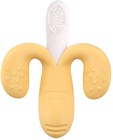 Lelife Teether Banana Training Baby Teether and Toothbrush Yellow