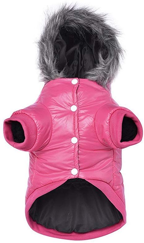 LESYPET Dog Warm Winter Coat - Waterpoof Paded Warm Hoodie Jacket for Puppy Small Dogs