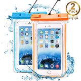 Waterproof iphone 6 Case 2 Pack Family Set Ace Teah Universal Waterproof Carrying Case - Perfect Dry Bag Waterproof Pouch for iPhone 6S 6 Plus 5S Samsung Galaxy S6 edge plus Note 5 4 - Blue Orange