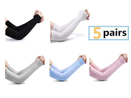 Alikeke 5 Pairs Unisex UV Long Sleeves Sun Protection Cooling Long Sleeves arm Cover Sleeves,5 Colors