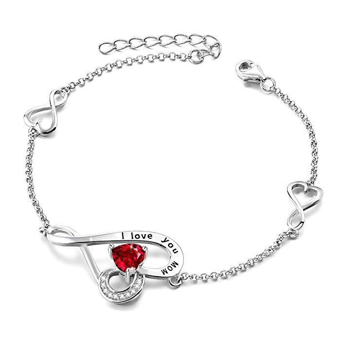 Mother's Birthday Gifts I Love You Mom Sterling Silver Love Heart Infinity Adjustable Charm Bracelet