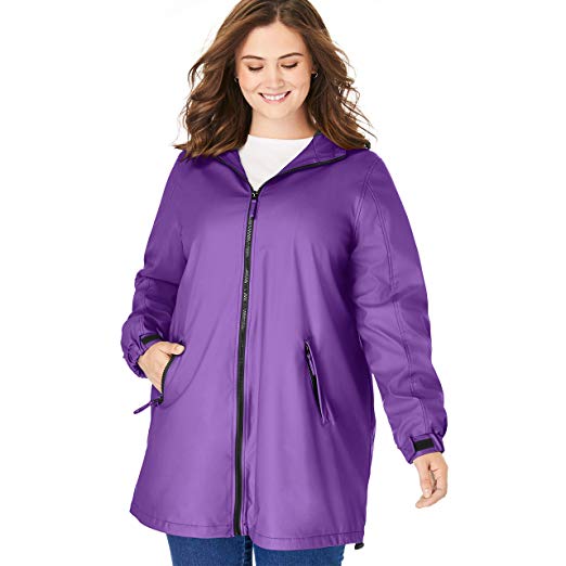 Woman Within Women's Plus Size Hooded Slicker Raincoat